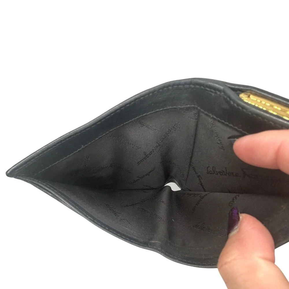 Salvatore Ferragamo‎ Black Leather Gancini Lock Tri Fold Wallet#118